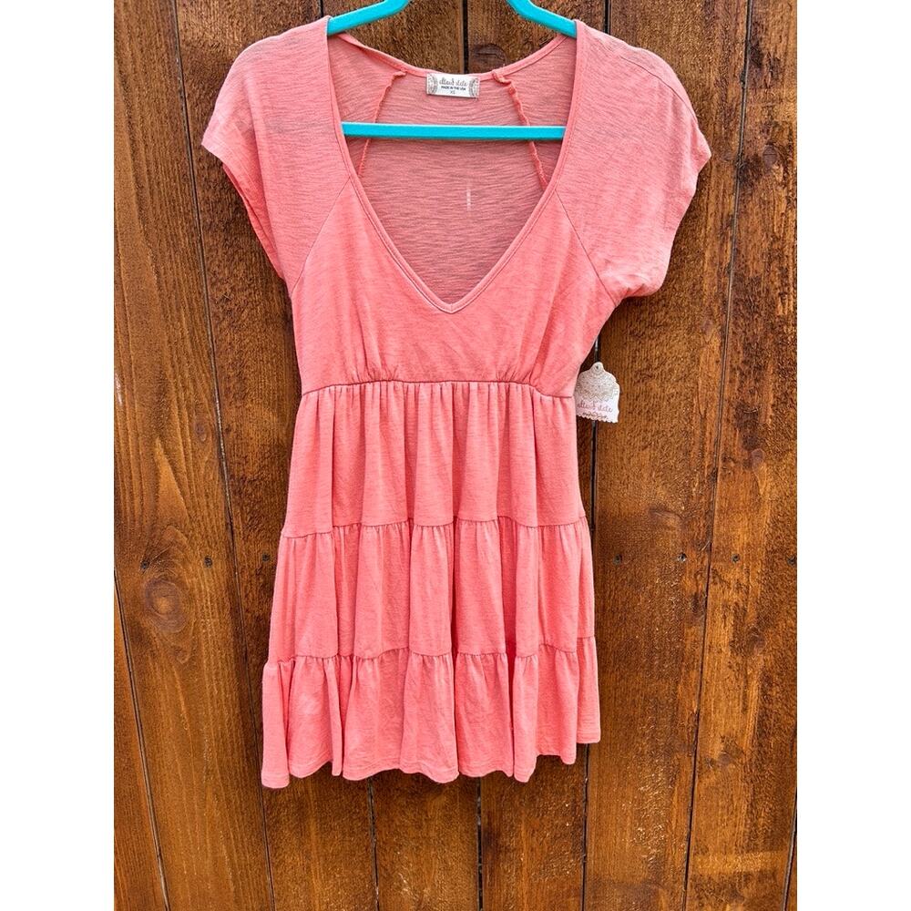 NWT Altar'd State Mini Dress XS New Pink Coral Tiered Boho Sundress Ruffled V-Nk